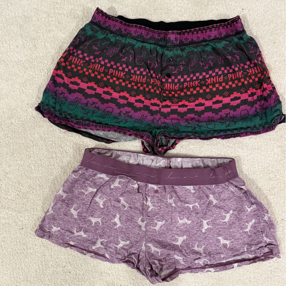 VS PINK Purple and Multicolor Patterned PJ Shorts Set